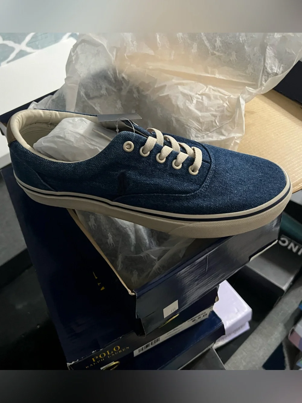 Polo by Ralph Lauren Navy jeans Canvas Sneakers with Cream Laces